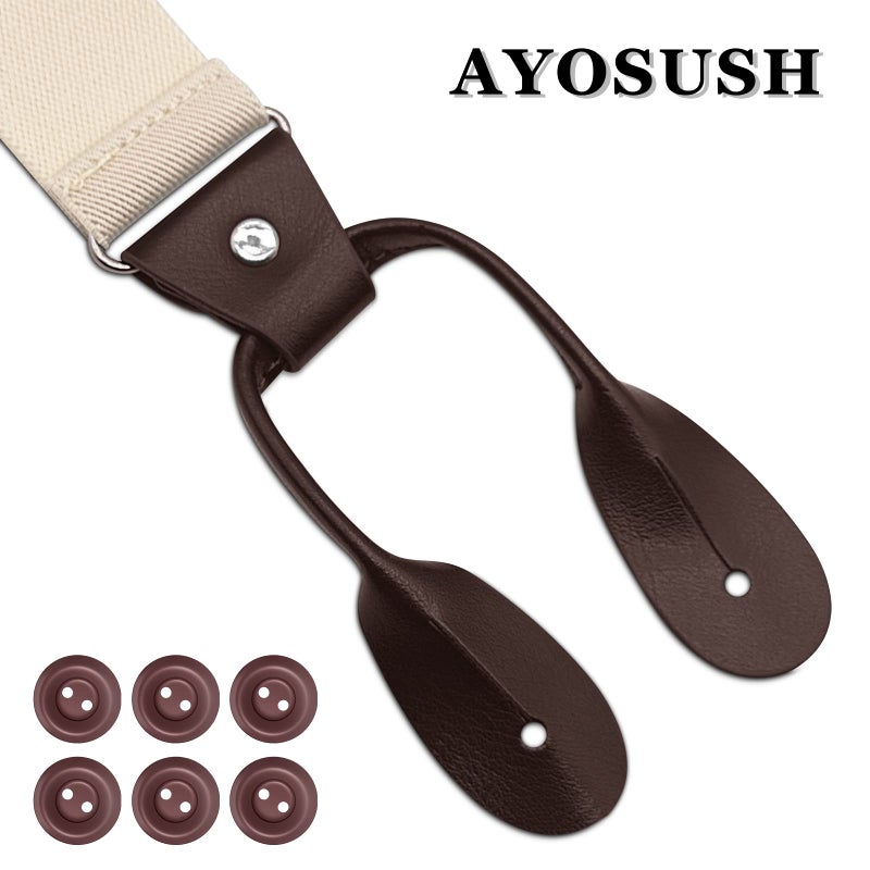 AYOSUSH Mens Suspenders Button End Heavy Duty Beige Y Back Business Wedding Gift - Image 2